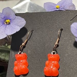 Red orange gummy bear earrings 🐻